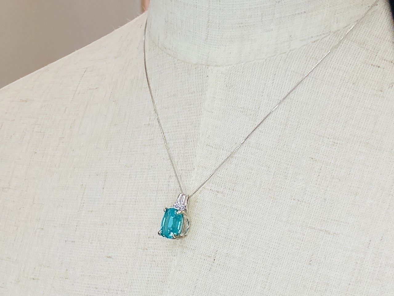 パライバトルマリンタイプ<ラボグロウン>ペンダント 【限定1個】4.95ct 蛍光色 魅力的なブルー&グリーン S-003