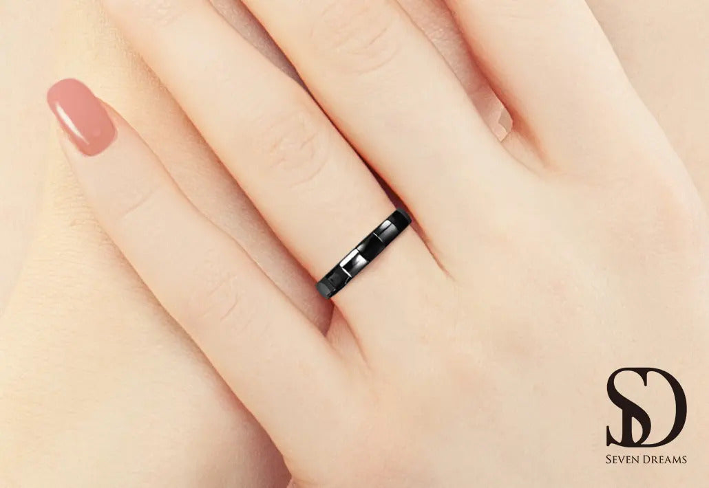 黒い結婚指輪|幾何学模様スパークル