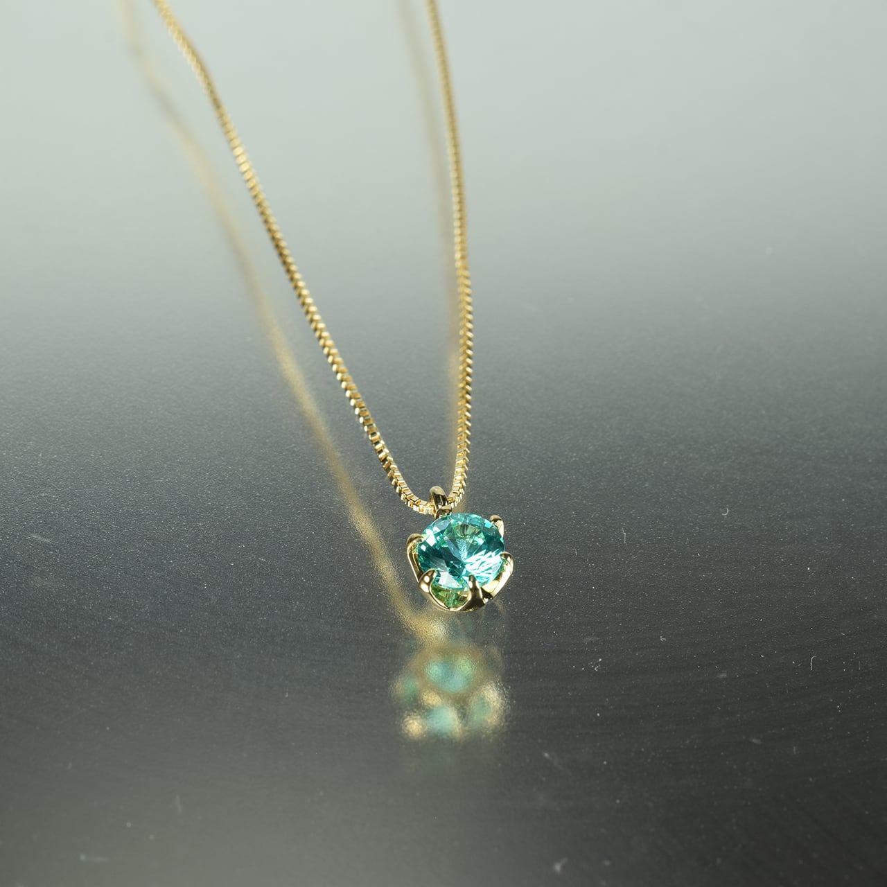 K18　パライバタイプペンダント4ｍｍ　0.4ct　＜K10チェーン付＞　バチカンなし　PTCH-011-2