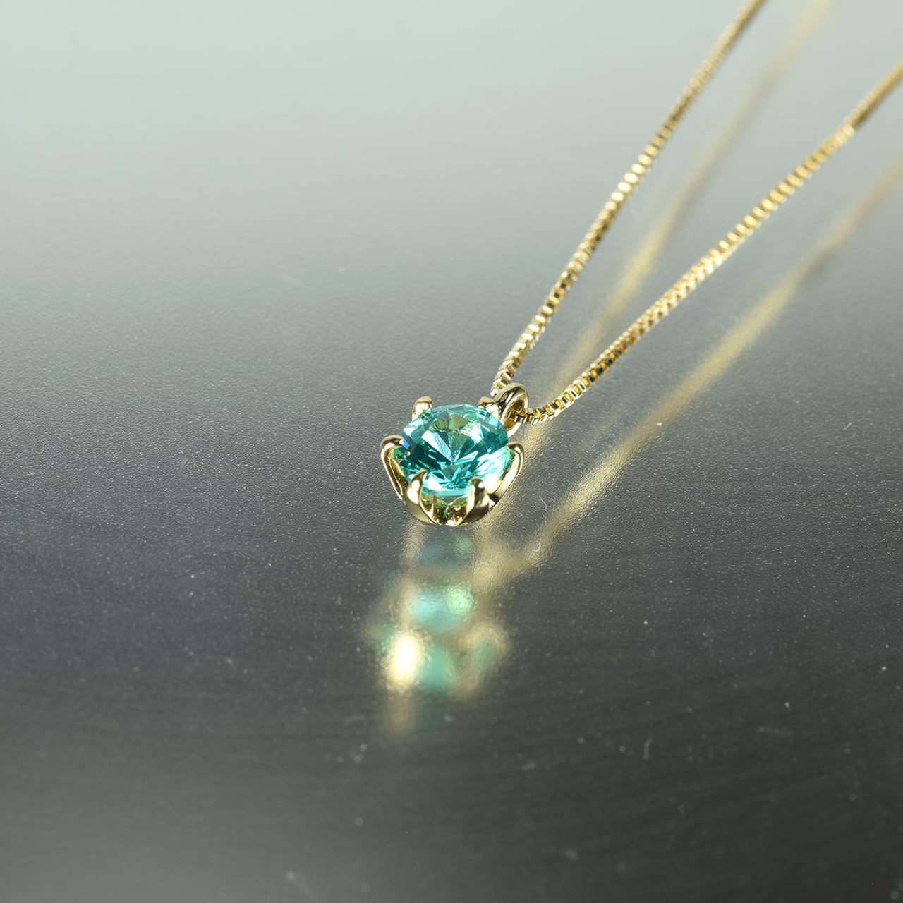 K18　パライバタイプペンダント4ｍｍ　0.4ct　＜K10チェーン付＞　バチカンなし　PTCH-011-2